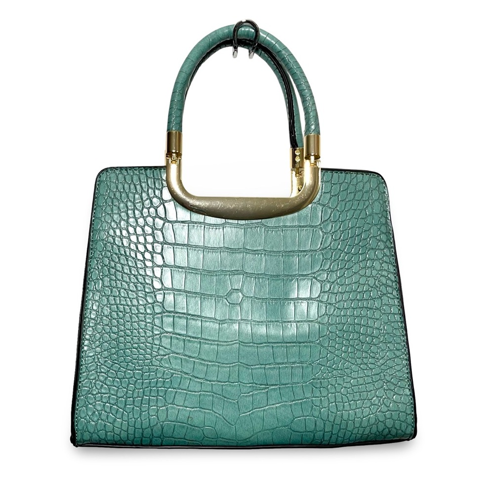 Park Ave Collection Green Faux Leather Top Handle Zip Closure Crossbody Bag
